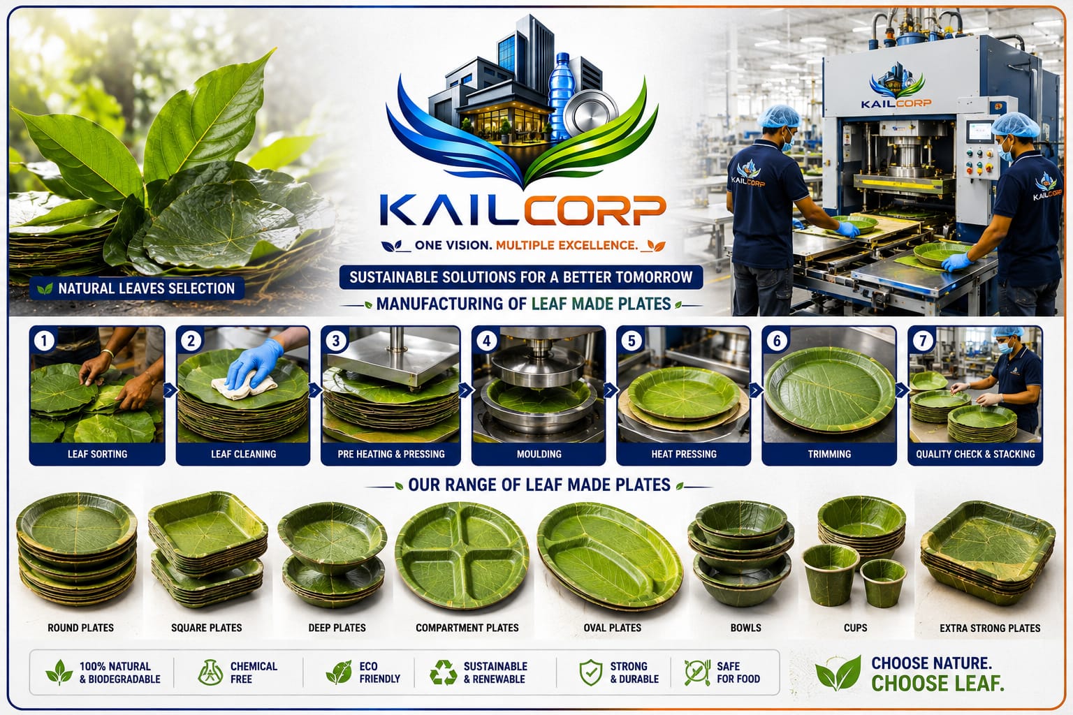 Leaf made plates manufacturing range